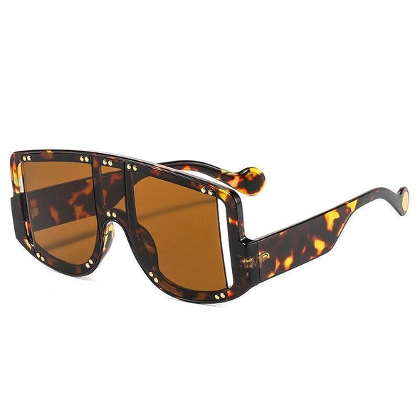Retro Oversized Square Women Sunglasses Brand Designer Fashion Gradient One Piece Rivets Sun Glasses Men Shades UV400