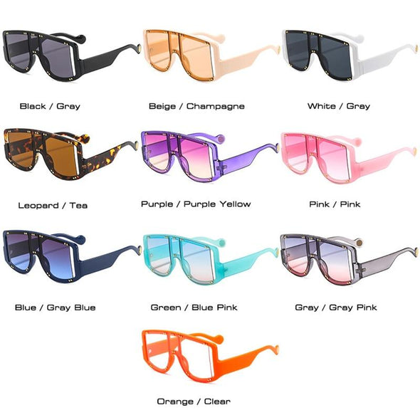 Retro Oversized Square Women Sunglasses Brand Designer Fashion Gradient One Piece Rivets Sun Glasses Men Shades UV400