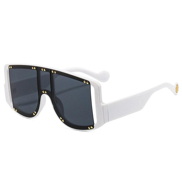 Retro Oversized Square Women Sunglasses Brand Designer Fashion Gradient One Piece Rivets Sun Glasses Men Shades UV400