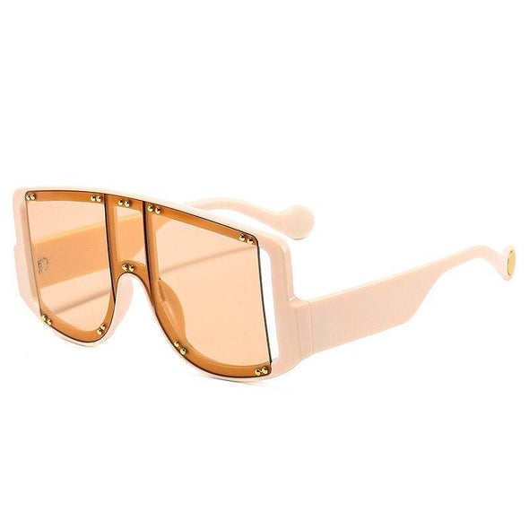 Retro Oversized Square Women Sunglasses Brand Designer Fashion Gradient One Piece Rivets Sun Glasses Men Shades UV400