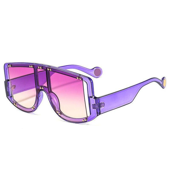 Retro Oversized Square Women Sunglasses Brand Designer Fashion Gradient One Piece Rivets Sun Glasses Men Shades UV400