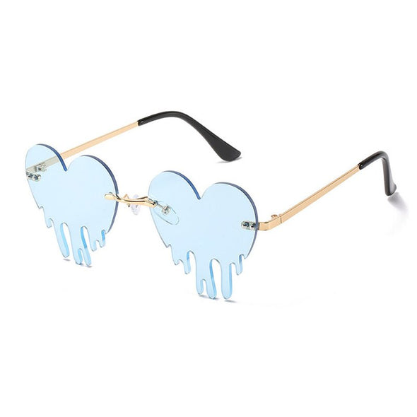 Fashion Unique Love Heart Tear Shape Sunglasses Women Colorful Rimless Eyewear Vintage Clear Ocean Lens Female Sun Glasses