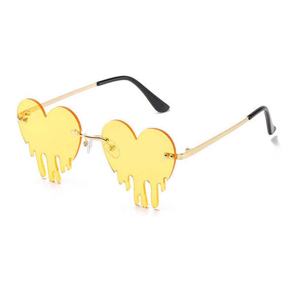 Fashion Unique Love Heart Tear Shape Sunglasses Women Colorful Rimless Eyewear Vintage Clear Ocean Lens Female Sun Glasses