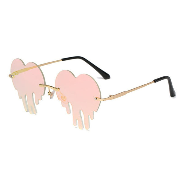 Fashion Unique Love Heart Tear Shape Sunglasses Women Colorful Rimless Eyewear Vintage Clear Ocean Lens Female Sun Glasses