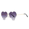 Fashion Unique Love Heart Tear Shape Sunglasses Women Colorful Rimless Eyewear Vintage Clear Ocean Lens Female Sun Glasses