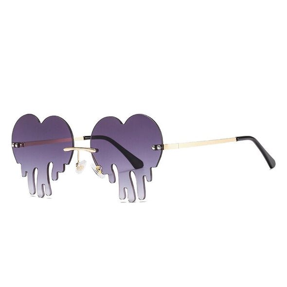 Fashion Unique Love Heart Tear Shape Sunglasses Women Colorful Rimless Eyewear Vintage Clear Ocean Lens Female Sun Glasses