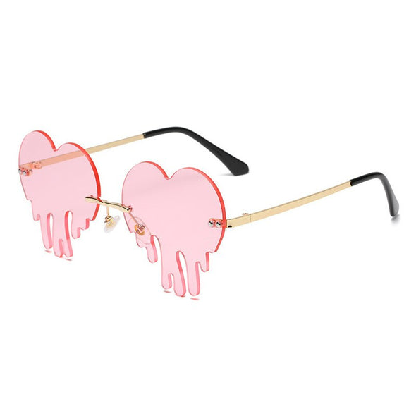 Fashion Unique Love Heart Tear Shape Sunglasses Women Colorful Rimless Eyewear Vintage Clear Ocean Lens Female Sun Glasses