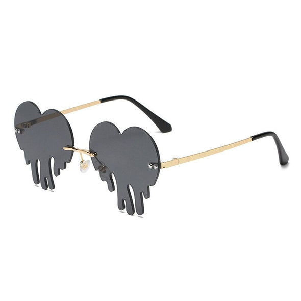 Fashion Unique Love Heart Tear Shape Sunglasses Women Colorful Rimless Eyewear Vintage Clear Ocean Lens Female Sun Glasses