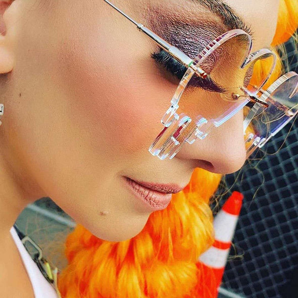 Fashion Unique Love Heart Tear Shape Sunglasses Women Colorful Rimless Eyewear Vintage Clear Ocean Lens Female Sun Glasses