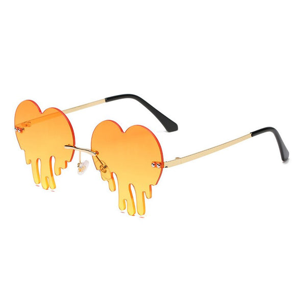 Fashion Unique Love Heart Tear Shape Sunglasses Women Colorful Rimless Eyewear Vintage Clear Ocean Lens Female Sun Glasses