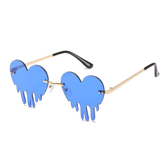 Fashion Unique Love Heart Tear Shape Sunglasses Women Colorful Rimless Eyewear Vintage Clear Ocean Lens Female Sun Glasses