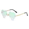 Fashion Unique Love Heart Tear Shape Sunglasses Women Colorful Rimless Eyewear Vintage Clear Ocean Lens Female Sun Glasses