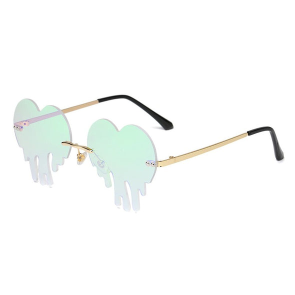 Fashion Unique Love Heart Tear Shape Sunglasses Women Colorful Rimless Eyewear Vintage Clear Ocean Lens Female Sun Glasses