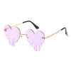 Fashion Unique Love Heart Tear Shape Sunglasses Women Colorful Rimless Eyewear Vintage Clear Ocean Lens Female Sun Glasses