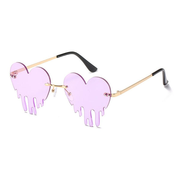 Fashion Unique Love Heart Tear Shape Sunglasses Women Colorful Rimless Eyewear Vintage Clear Ocean Lens Female Sun Glasses