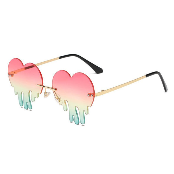 Fashion Unique Love Heart Tear Shape Sunglasses Women Colorful Rimless Eyewear Vintage Clear Ocean Lens Female Sun Glasses