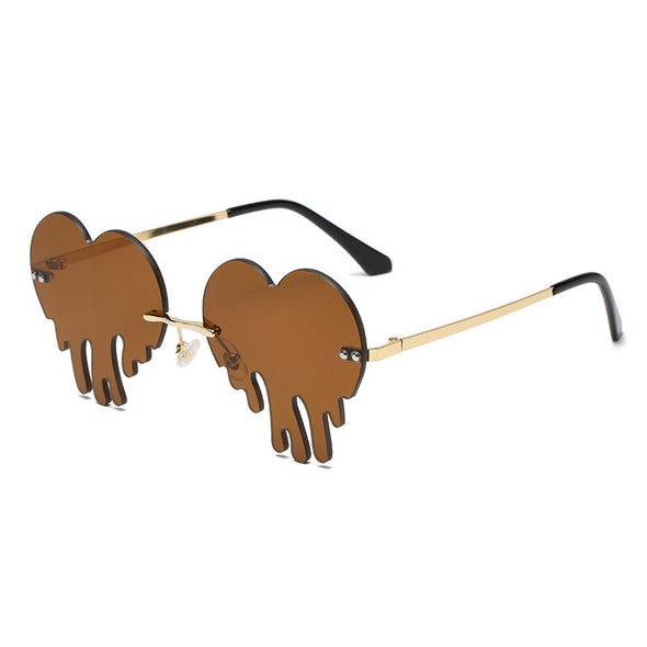 Fashion Unique Love Heart Tear Shape Sunglasses Women Colorful Rimless Eyewear Vintage Clear Ocean Lens Female Sun Glasses