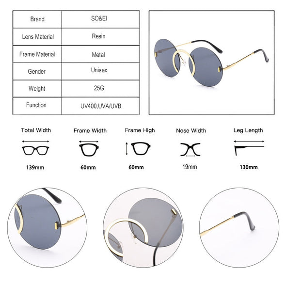 Fashion Unique Nose Ring Round Sunglasses Women Vintage Rimless Clear Ocean Lens Eyewear Men Sun Glasses