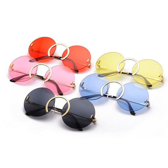 Fashion Unique Nose Ring Round Sunglasses Women Vintage Rimless Clear Ocean Lens Eyewear Men Sun Glasses