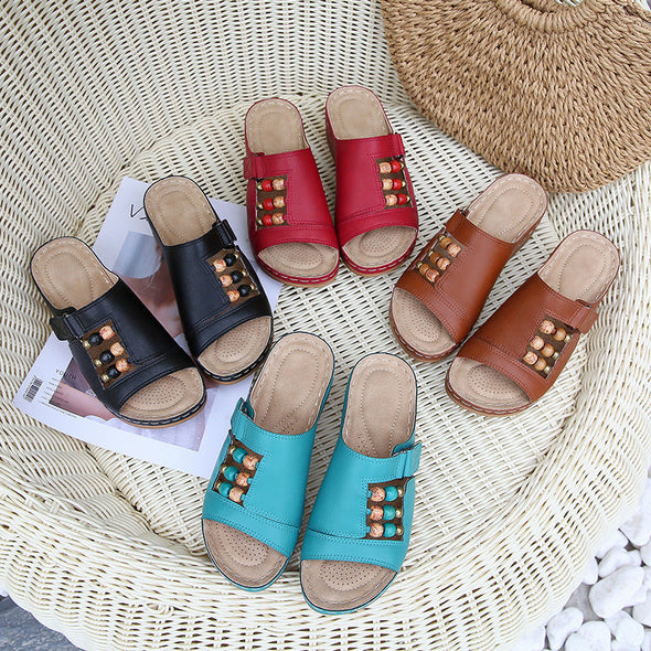 Zoloss Wedge Heel Slip On Open Toe Mules Sandals