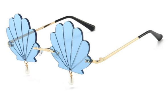 Scallop Shells Rimless Sunglasses Lady Fashion Steampunk Sun Glasses Women's Fairy Decorative Glasses Pearl Drop Eyewear