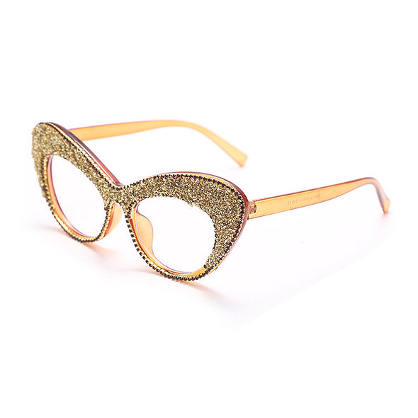 Shiny Cat Eye Anti Blue Light Glasses Rhinestone Decor Oversize Oval Clear Glasses Diamond Crystal Spectacles Optical Frame