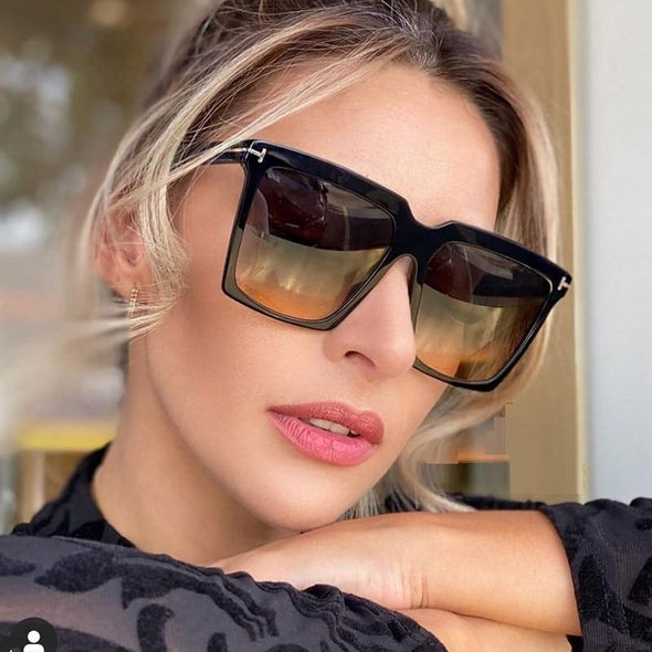 Square Sunglasses Women Men 2021 Oversize TF Black Gradient Glasses