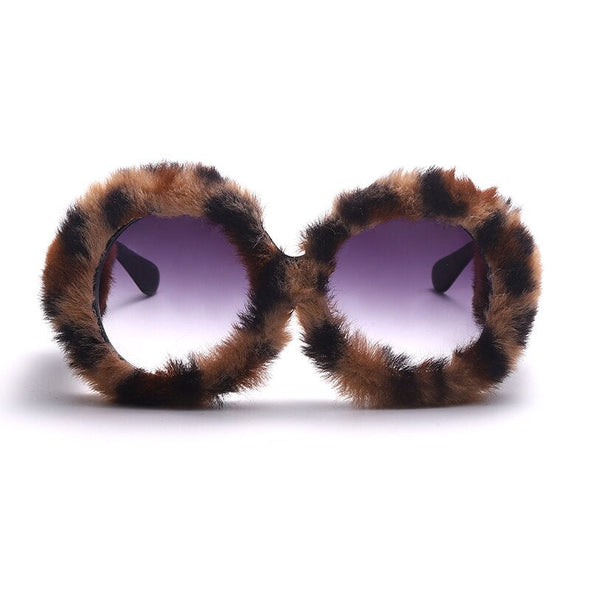 Steampunk Oversized Sunglasses Women Soft Fur Sun Glasses Men UV400 Gradient Goggle Shades Handmade Eyewear