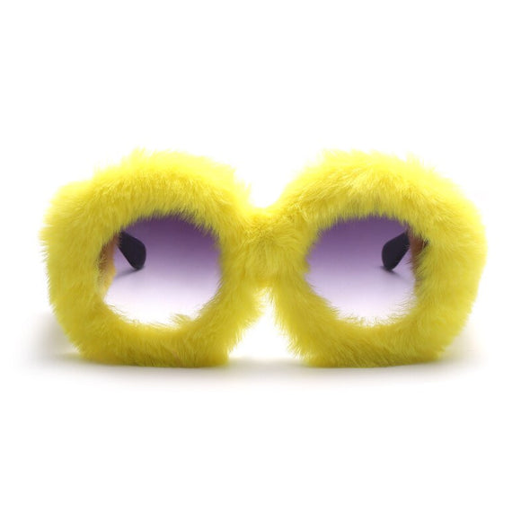 Steampunk Oversized Sunglasses Women Soft Fur Sun Glasses Men UV400 Gradient Goggle Shades Handmade Eyewear