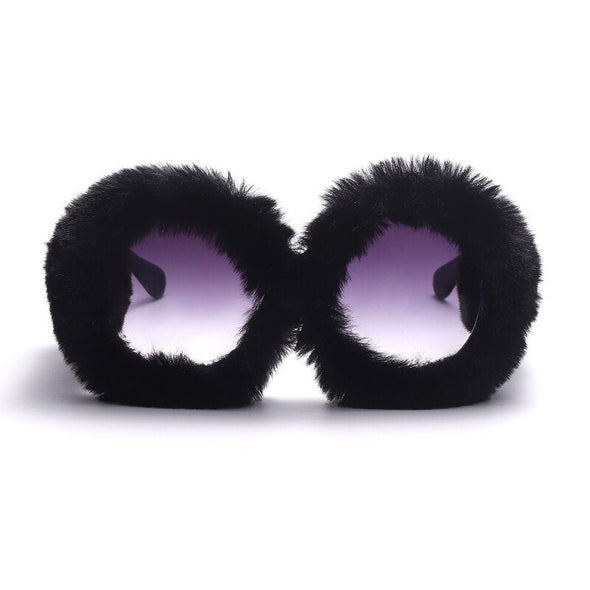 Steampunk Oversized Sunglasses Women Soft Fur Sun Glasses Men UV400 Gradient Goggle Shades Handmade Eyewear