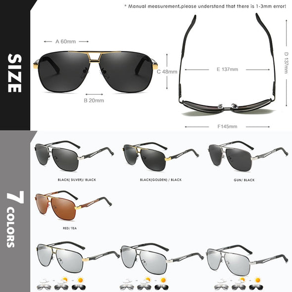 Top Quality Square Retro Photochromic Aluminum Sunglasses Men Polarized Driving Women Sun Glasses For Men Brown