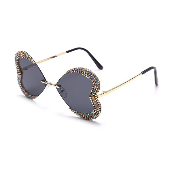 Unique Heart Rimless Sunglasses Women Luxury Brand Designer Glasses Shiny Diamond Eyewear Rhinestone Sunglasses Men