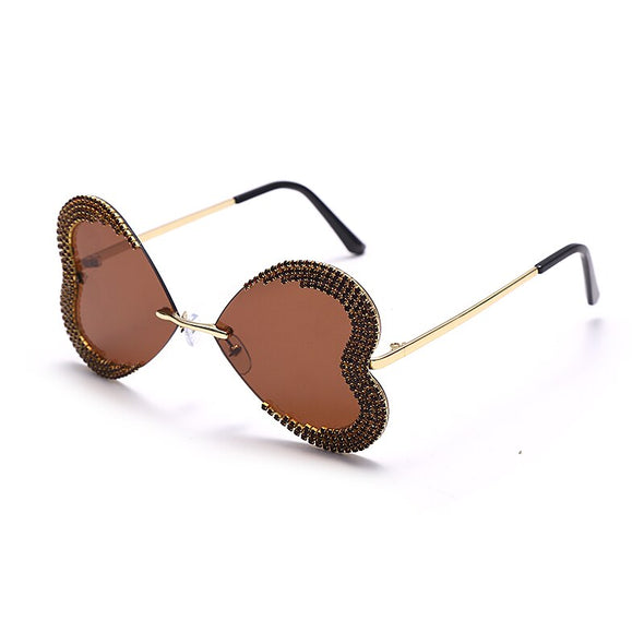 Unique Heart Rimless Sunglasses Women Luxury Brand Designer Glasses Shiny Diamond Eyewear Rhinestone Sunglasses Men