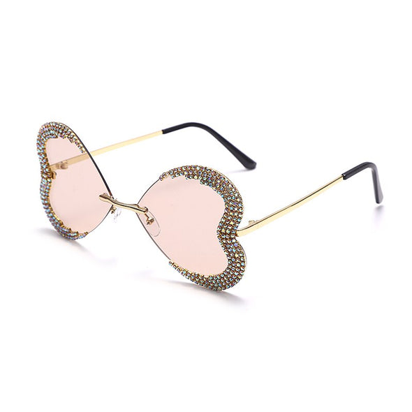 Unique Heart Rimless Sunglasses Women Luxury Brand Designer Glasses Shiny Diamond Eyewear Rhinestone Sunglasses Men