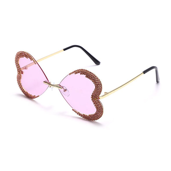 Unique Heart Rimless Sunglasses Women Luxury Brand Designer Glasses Shiny Diamond Eyewear Rhinestone Sunglasses Men