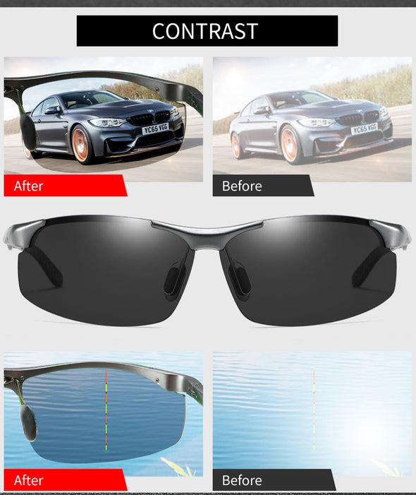 Aluminum Men Polarized UV400 Lens Rectangle Rimless Driving Fishing Sun Glasses Sports Eyewear For Male
