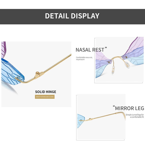 Vintage Butterfly Rimless Women Sunglasses Colorful Wing Frame Summer Fashion Eyeglasses UV400 Protective Shades Cycling Glasses