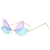 Vintage Butterfly Rimless Women Sunglasses Colorful Wing Frame Summer Fashion Eyeglasses UV400 Protective Shades Cycling Glasses