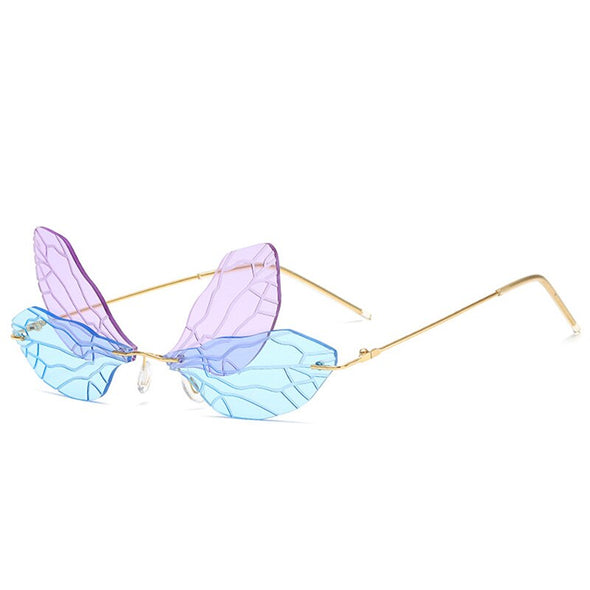 Vintage Butterfly Rimless Women Sunglasses Colorful Wing Frame Summer Fashion Eyeglasses UV400 Protective Shades Cycling Glasses