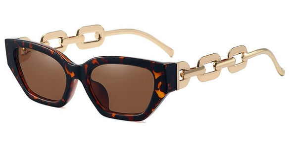 Vintage Cat Eye Sunglasses For Women New Brand Small Metal Chain Sunglasses Elegant Eyeglasses Trend Fashion Black Shades