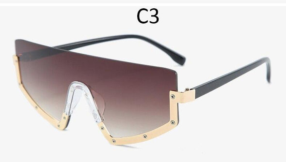 Vintage Luxury Gradient oversized  Women Metal Frame Driving sunglasses