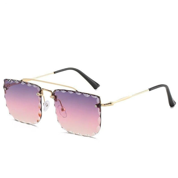 Vintage Women Sunglasses Cutting Lens Gradient Glasses Lace Rectangle Sun Glasses For Ladies Metal Frame Lunette