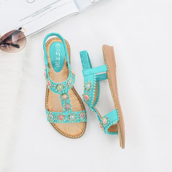 Zoloss Bohemian Colored Pearls Comfortable Flat Sandals