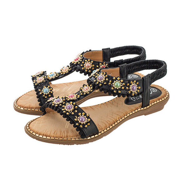 Zoloss Bohemian Colored Pearls Comfortable Flat Sandals