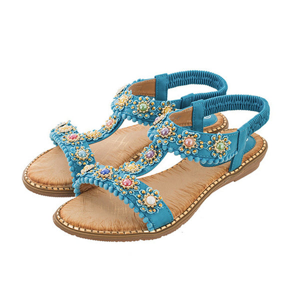 Zoloss Bohemian Colored Pearls Comfortable Flat Sandals