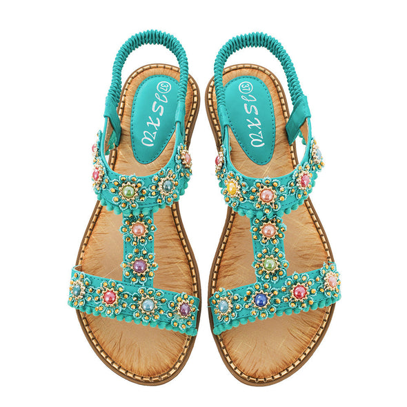 Zoloss Bohemian Colored Pearls Comfortable Flat Sandals
