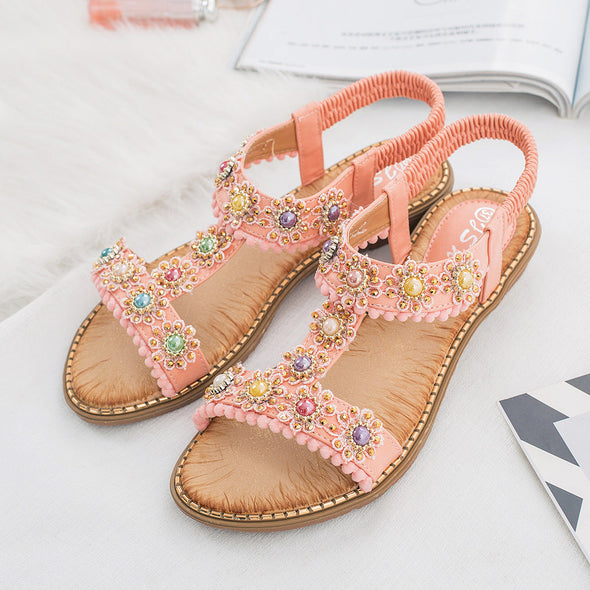 Zoloss Bohemian Colored Pearls Comfortable Flat Sandals