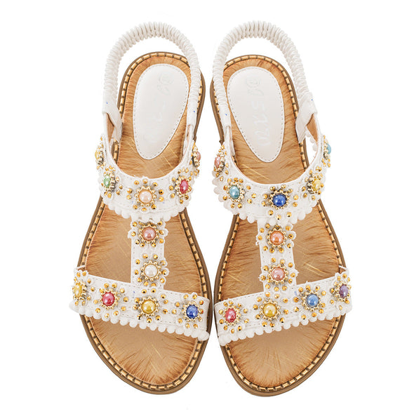 Zoloss Bohemian Colored Pearls Comfortable Flat Sandals