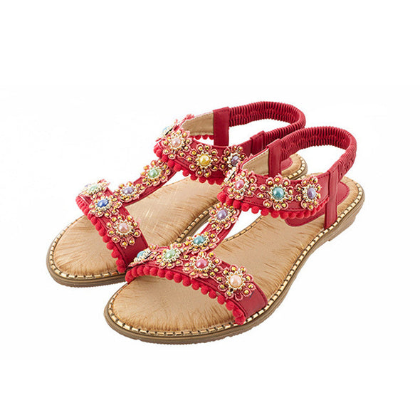 Zoloss Bohemian Colored Pearls Comfortable Flat Sandals