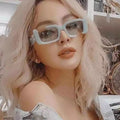 2021 Vintage Rectangle Notch Women Men Sunglasses  Black Pink Lenses